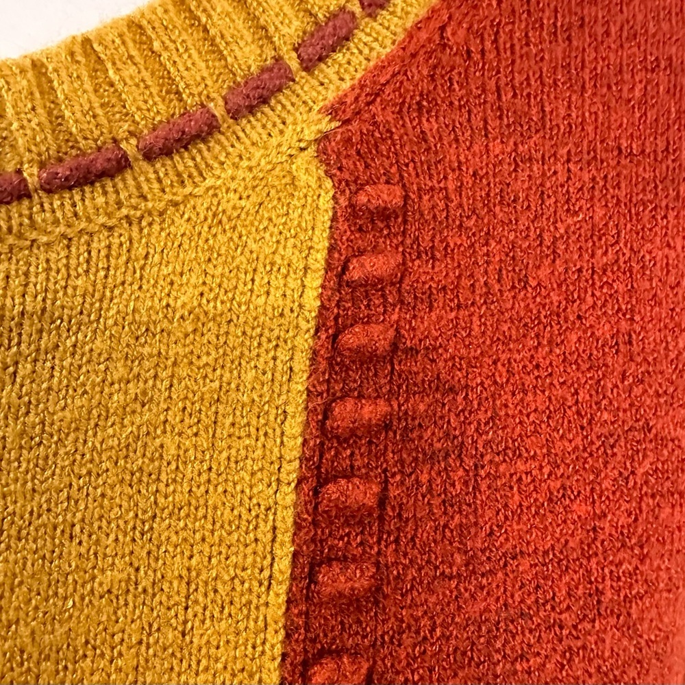 Fall Color Patchwork Colorblock Crew Neck Sweater Large Gold - Picture 3 of 10